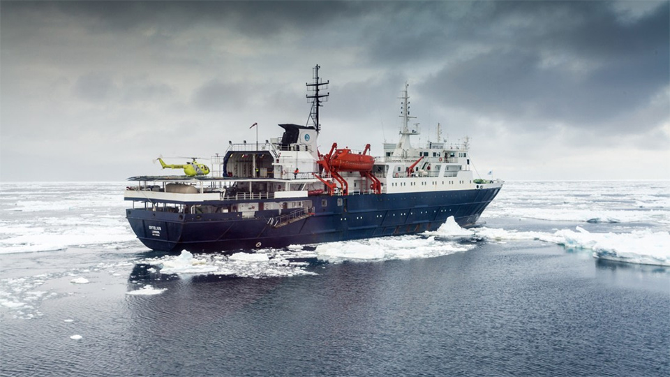 Ice-strengthened m/v Ortelius is thoroughly outfitted for polar exploration and, when necessary, helicopter flights