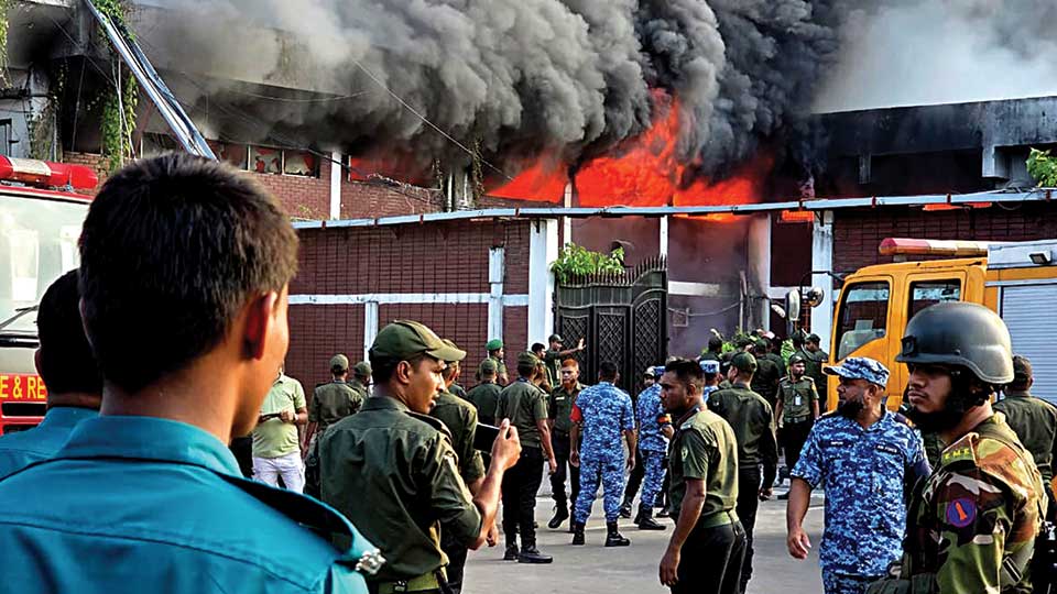 Fire tearing through the cargo village of Dhaka Airport on October 18