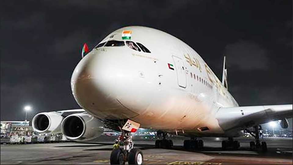 Etihad's Airbus A380 lands in Mumbai
