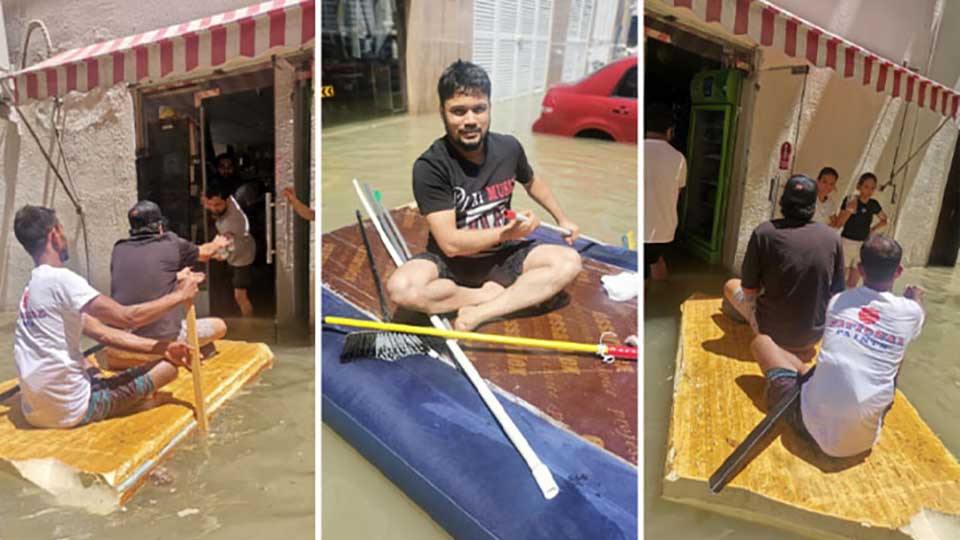 বিছানার ভেলায় চড়ে সদাই কিনছেন শারজাহবাসী
