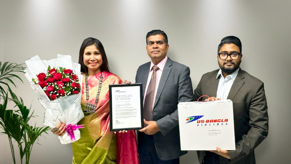 US-Bangla honors Najmun Nahar for carrying Bangladesh flag across 184 countries